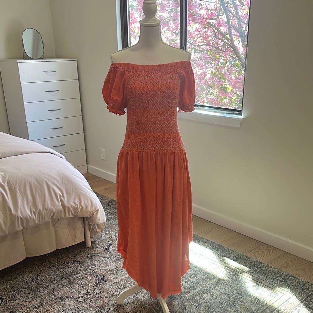 Orange Off-Shoulder High Low Sundress